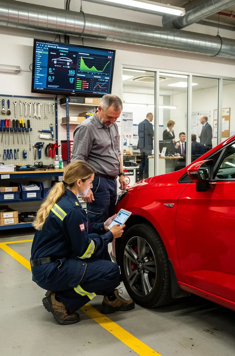 Kunde erhält detaillierten Zustandsbericht seines potenziellen Gebrauchtwagens